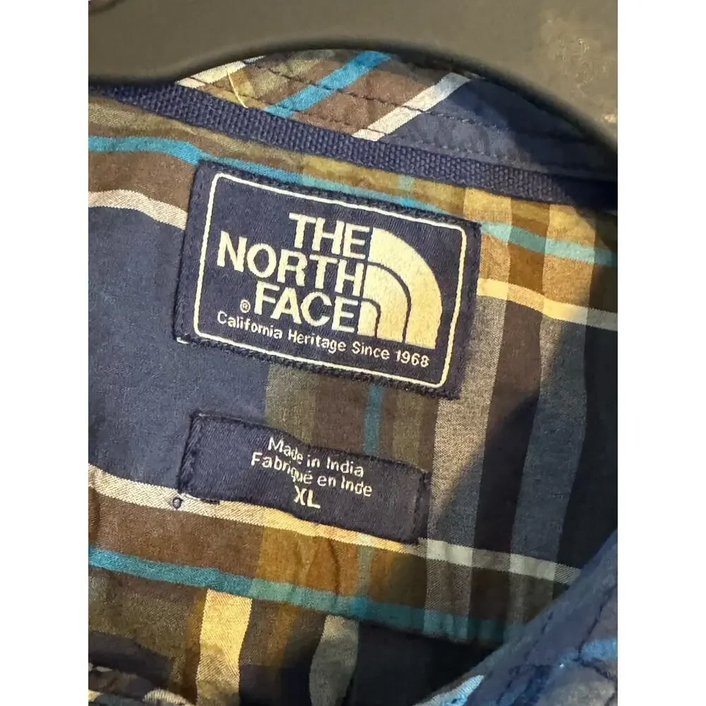 The North Face Shirt Men's XL Blue Plaid Button Down Long Sleeve Cotton Shirt